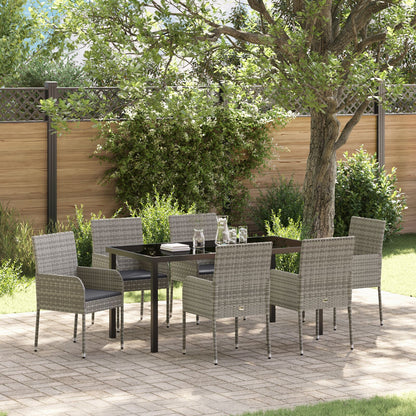 7-Delig Tuin Eetset Met Kussens Grijs Poly Rattan
