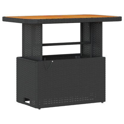 3-Delige Tuin Eetset Met Kussens Poly Rattan Acacia 90 cm Zwart en Crème 2 krukken