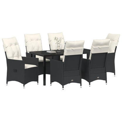 7-Delige Tuinset Met Kussens Zwart Poly Rattan