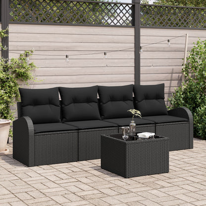 5-Delige Tuin Sofa Set Met Kussens Zwart Poly Rattan