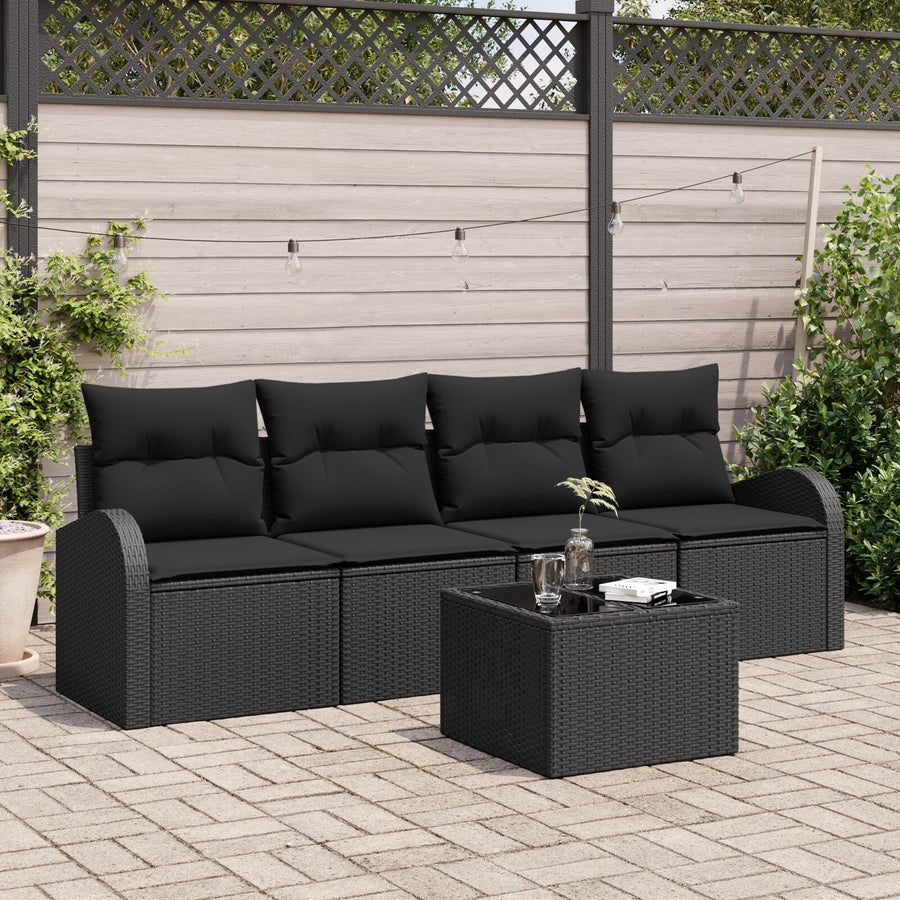 5-Delige Tuin Sofa Set Met Kussens Zwart Poly Rattan