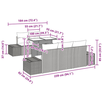 Tuin Sofa Set Set Van 6 Grijs Rattan, Polyestervezel, Staal