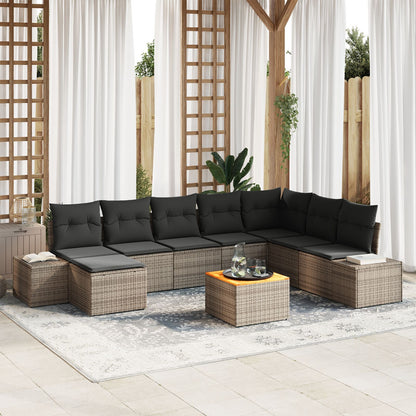9 Delige Tuin Sofa Set Met Kussens Grijs Poly Rattan Acacia