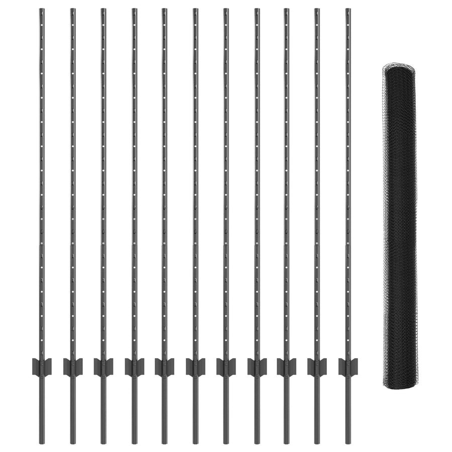 Hekpalen 22 Stuks U-Kanaal Grijs 140 Cm Staal,  Hexagonaal Hek Grijs 1,4X25 M Staal