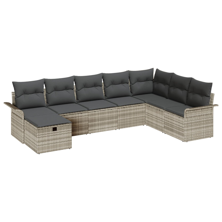 8-Delige Tuinbank Set Met Kussens Lichtgrijs Poly Rattan, 2-Zits Tuinbank Met Opbergruimte & Kussens Lichtgrijs Poly Rattan Wit