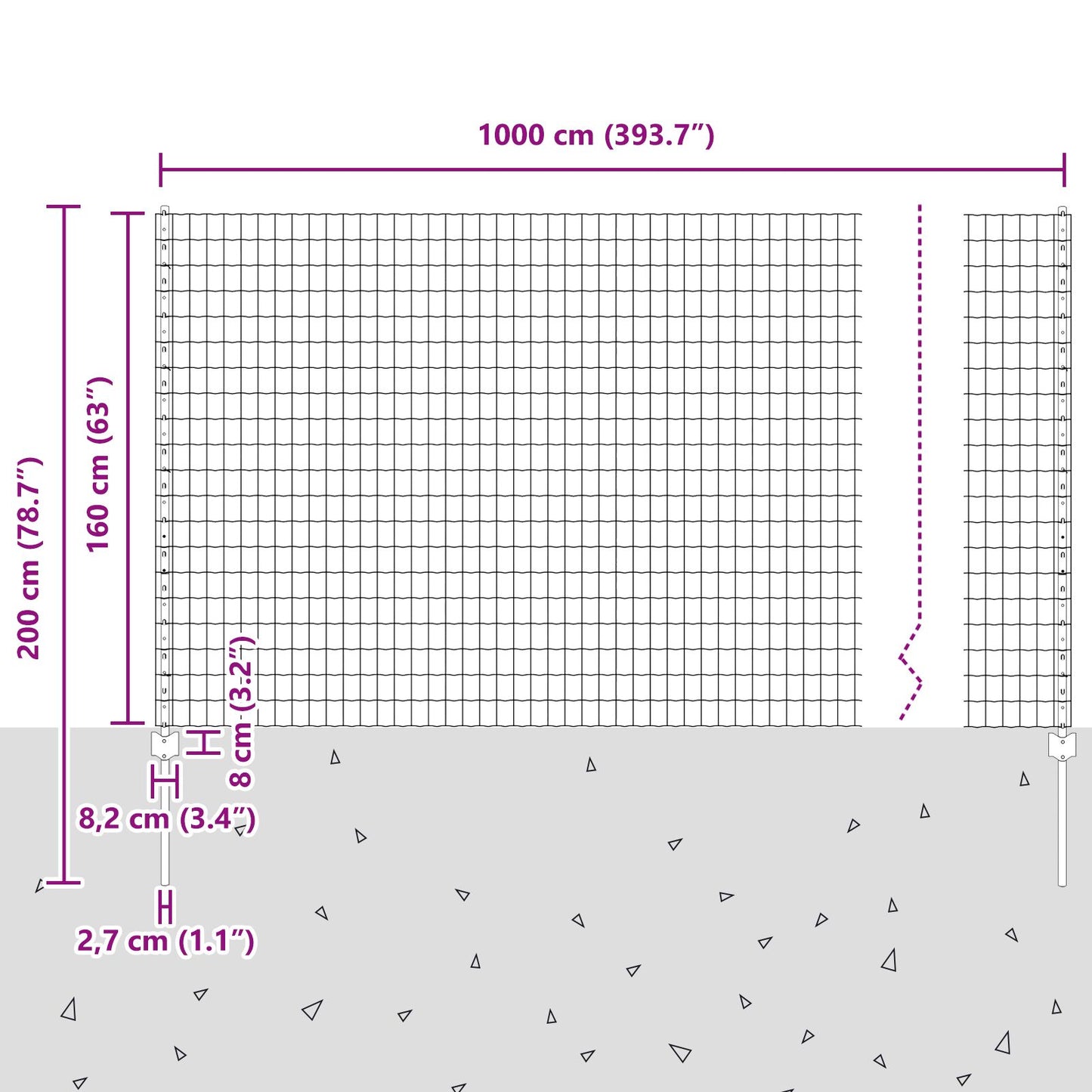 Tuinhek Set Set Van 2 Gegalvaniseerd Staal Staal 10 X 1.6 M