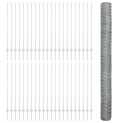 Hekpalen 22 St U-Kanaal 140 Cm Gegalvaniseerd Staal,  Hexagon Hek 1.4X100 M Gegalvaniseerd Staal