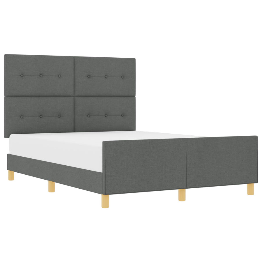 Bed Frame Donkergrijs 140X190 Cm Stoffen Crème