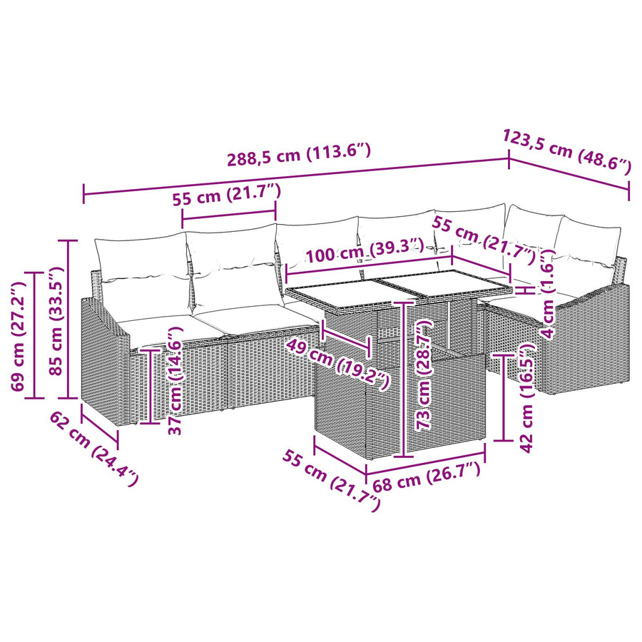 7-Delige Tuin Sofa Set Met Kussens Zwart Poly Rattan