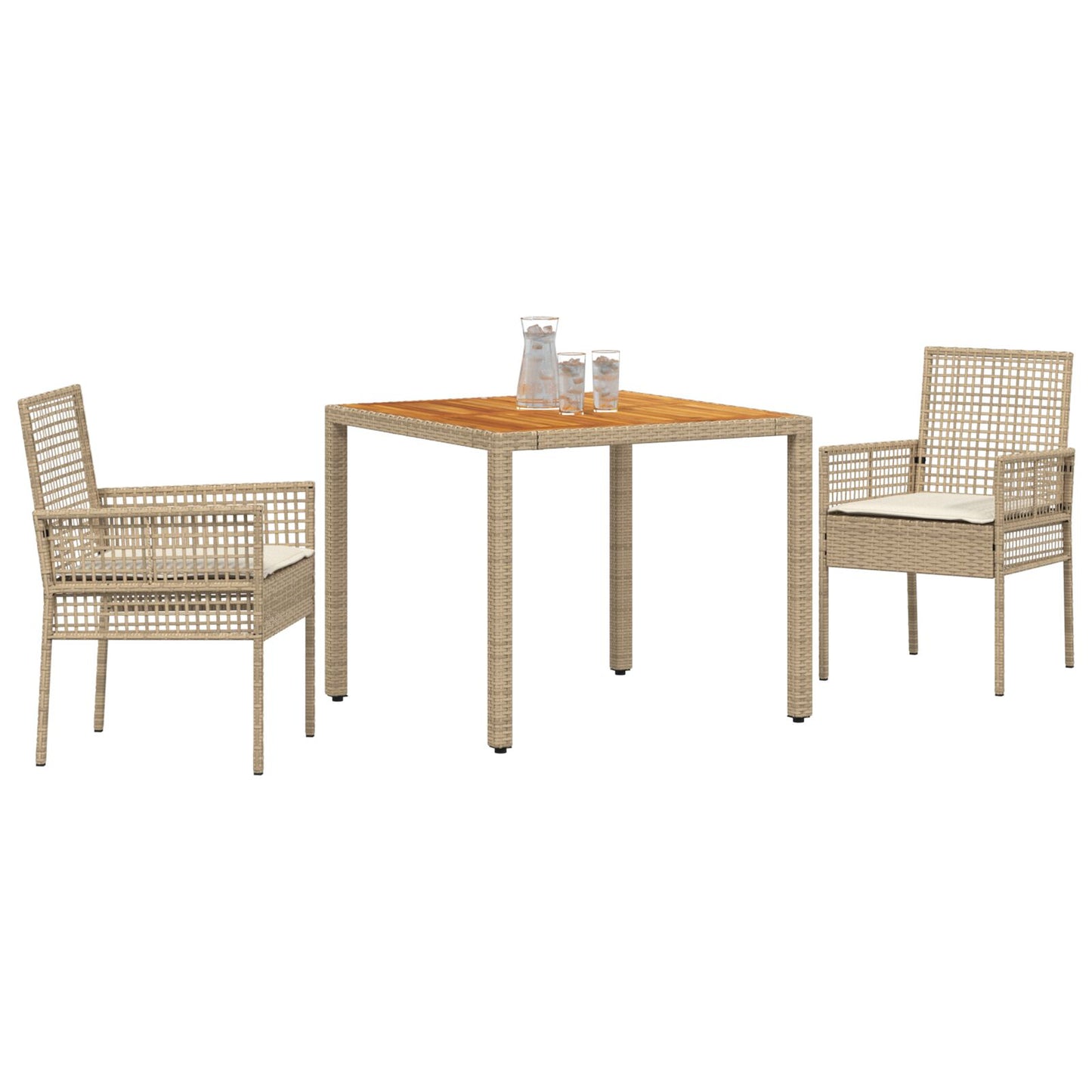 3-Piece Tuintafelset Met Kussens Beige Poly Rieten