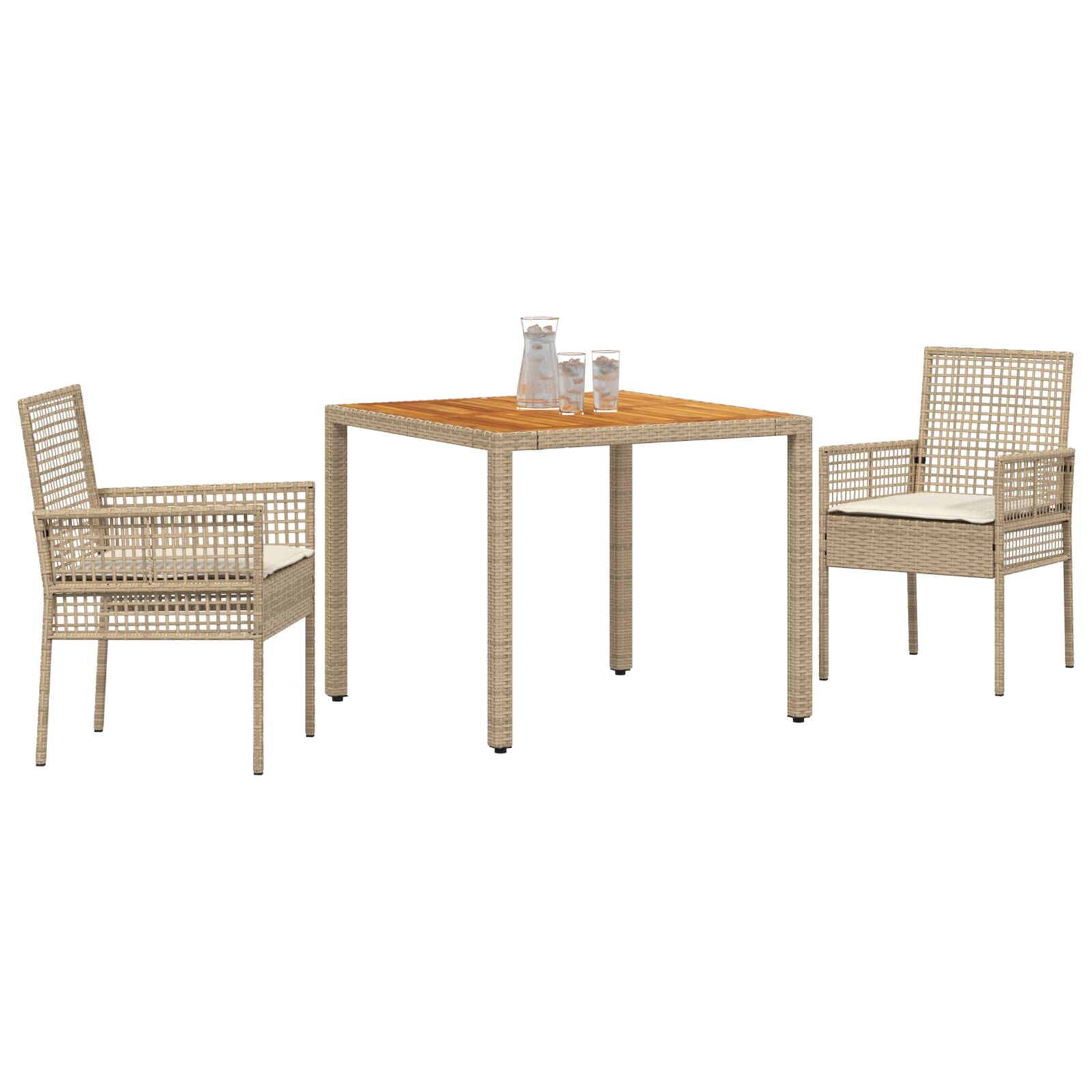 3-Piece Tuintafelset Met Kussens Beige Poly Rieten