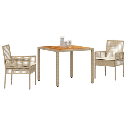 3-Piece Tuintafelset Met Kussens Beige Poly Rieten