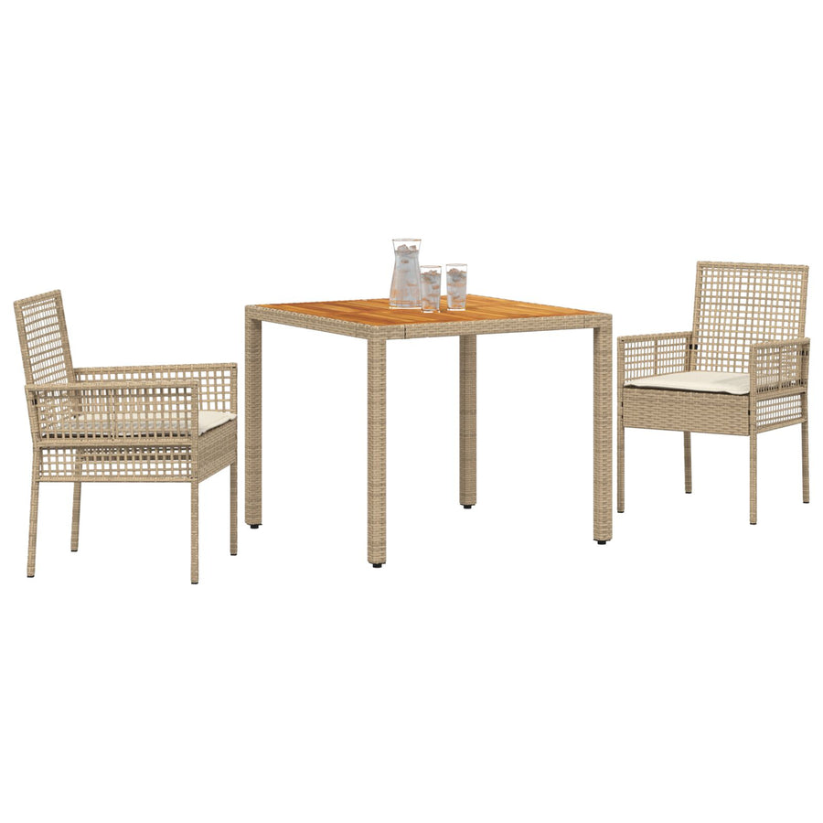 3-Piece Tuintafelset Met Kussens Beige Poly Rieten