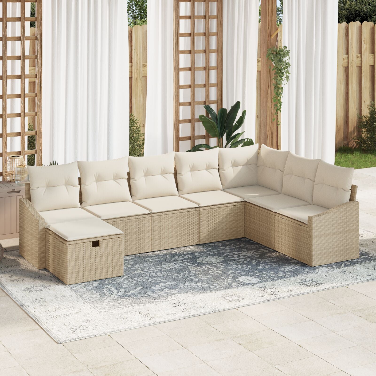 8-Persoons Tuin Sofa Set Met Kussens Beige Poly Rattan