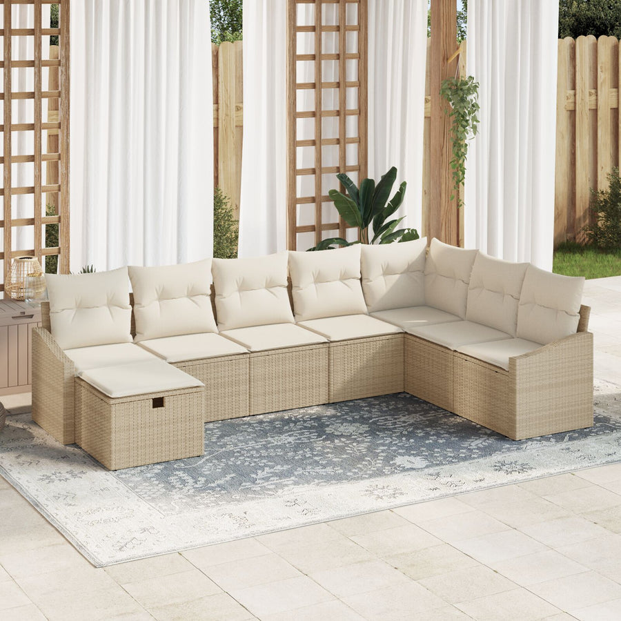 8-Persoons Tuin Sofa Set Met Kussens Beige Poly Rattan