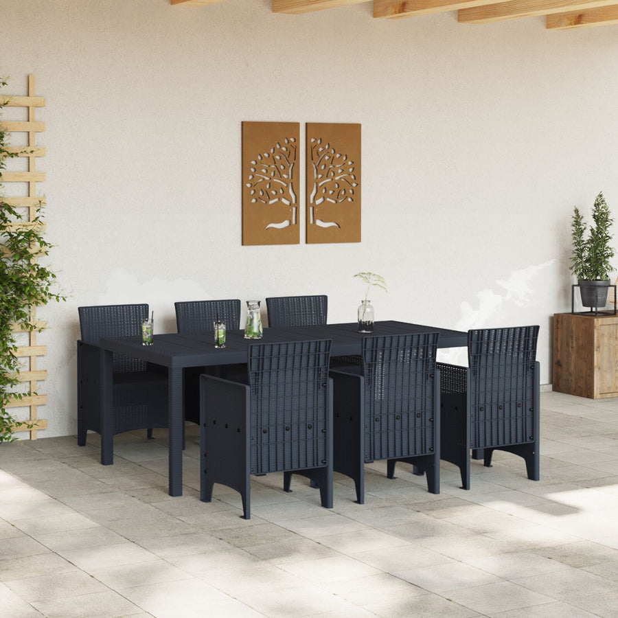 7 Delige Tuin Eettafelset Anthraciet Poly Rattan