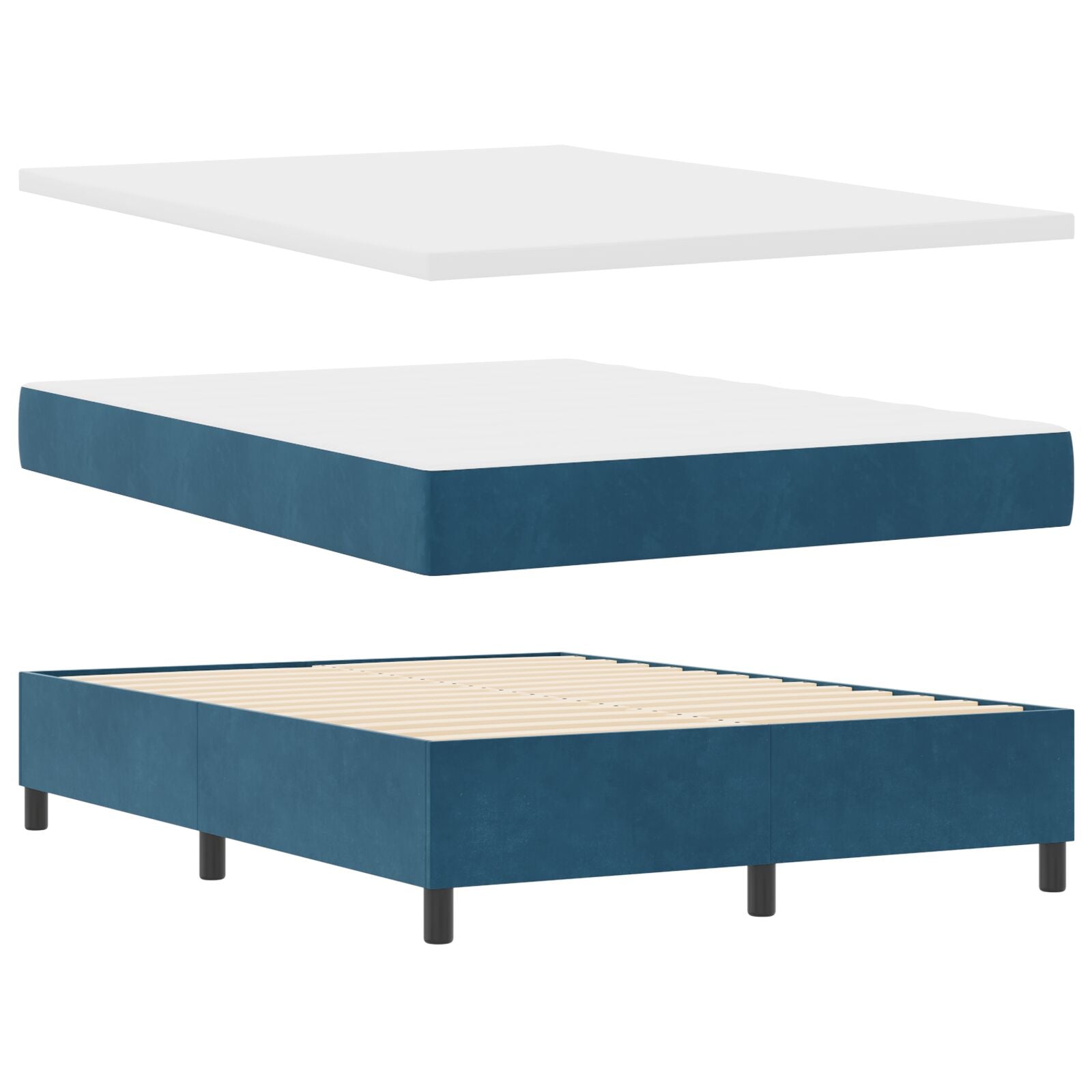 Boxspringbed Met Matras Donkerblauw 160X200 Cm Fluweel Blauw