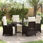 Garden dining set with cushion 5 pcs Brown poly rattan