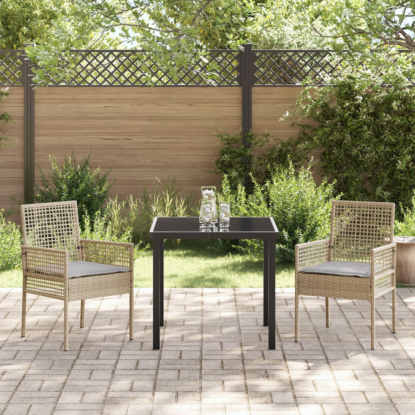 3-Delige Tuin Eetset Met Kussens Beige Poly Rattan