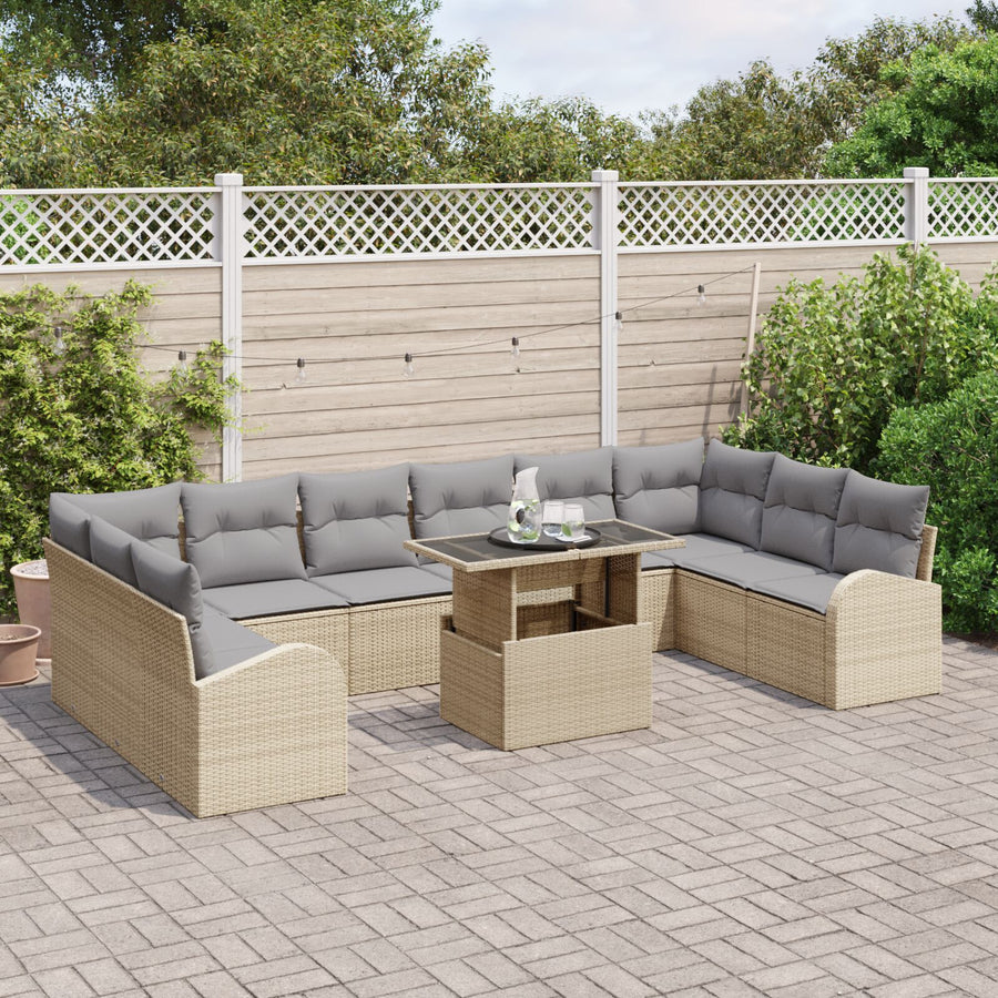 11-Delige Tuin Sofa Set Met Kussens Beige Poly Rattan