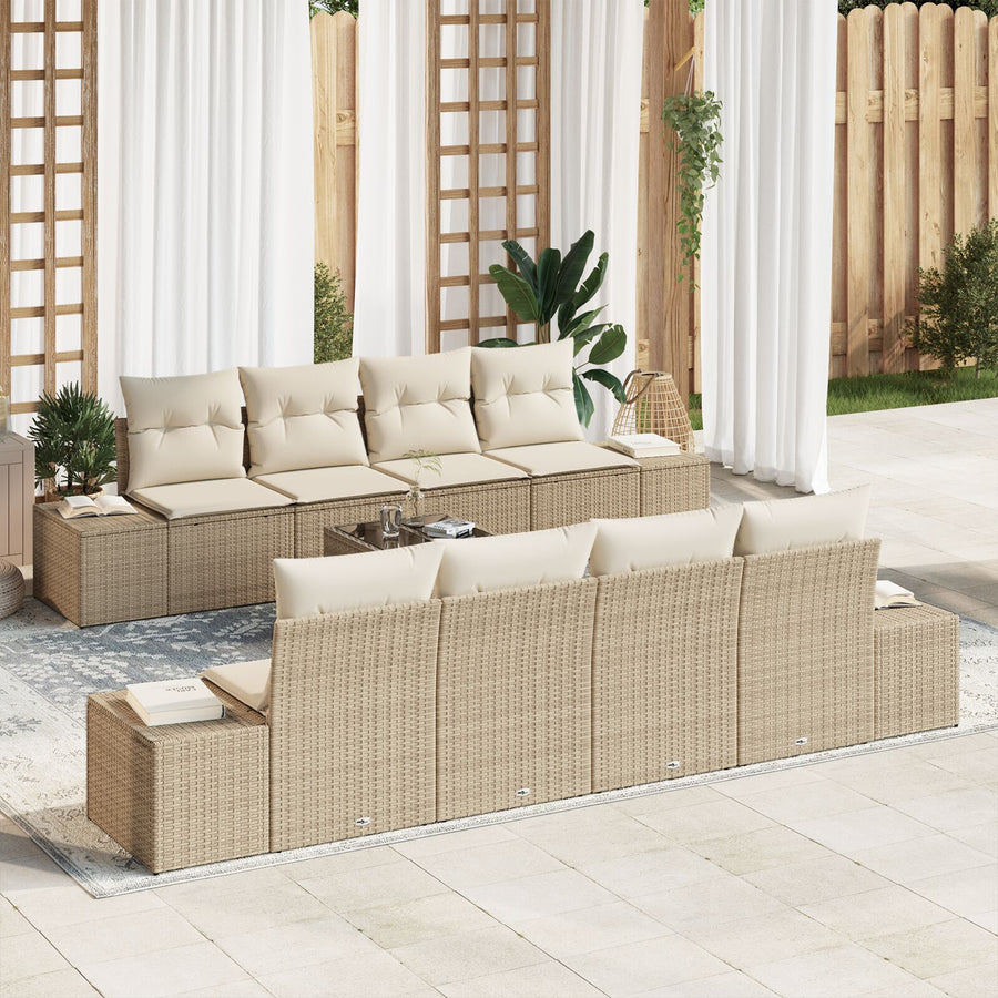 9-Delige Tuin Sofa Set Met Kussens Beige Poly Rattan