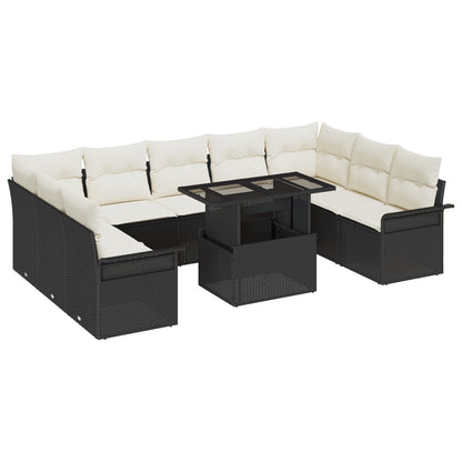 10-Delige Tuin Sofa Set Met Kussens Zwarte Poly Rattan
