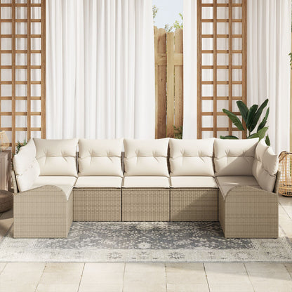 7-Delige Tuinbankset Met Kussens Beige Poly Rattan