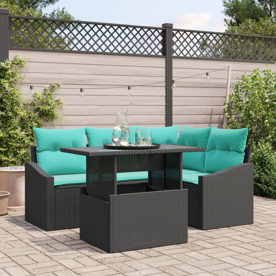 6 Delige Tuin Sofa Set Met Kussens Zwart Poly Rattan