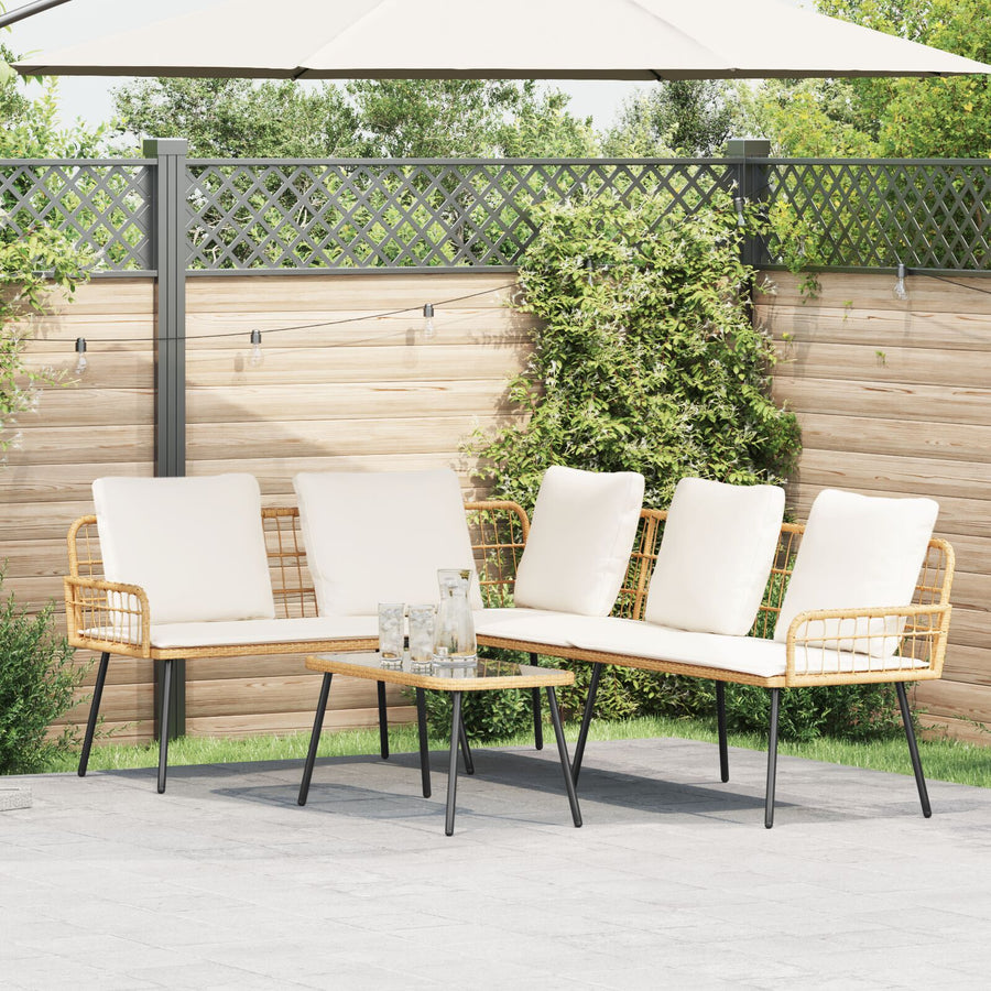 L-Vormige Bank Lijk 231X173X78 Cm Poly Rattan Natuur en crème