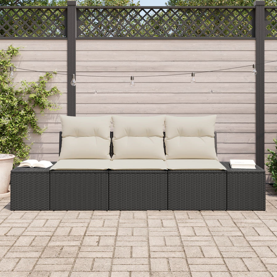 3 Delige Tuin Sofa Set Met Kussens Zwart Poly Rattan
