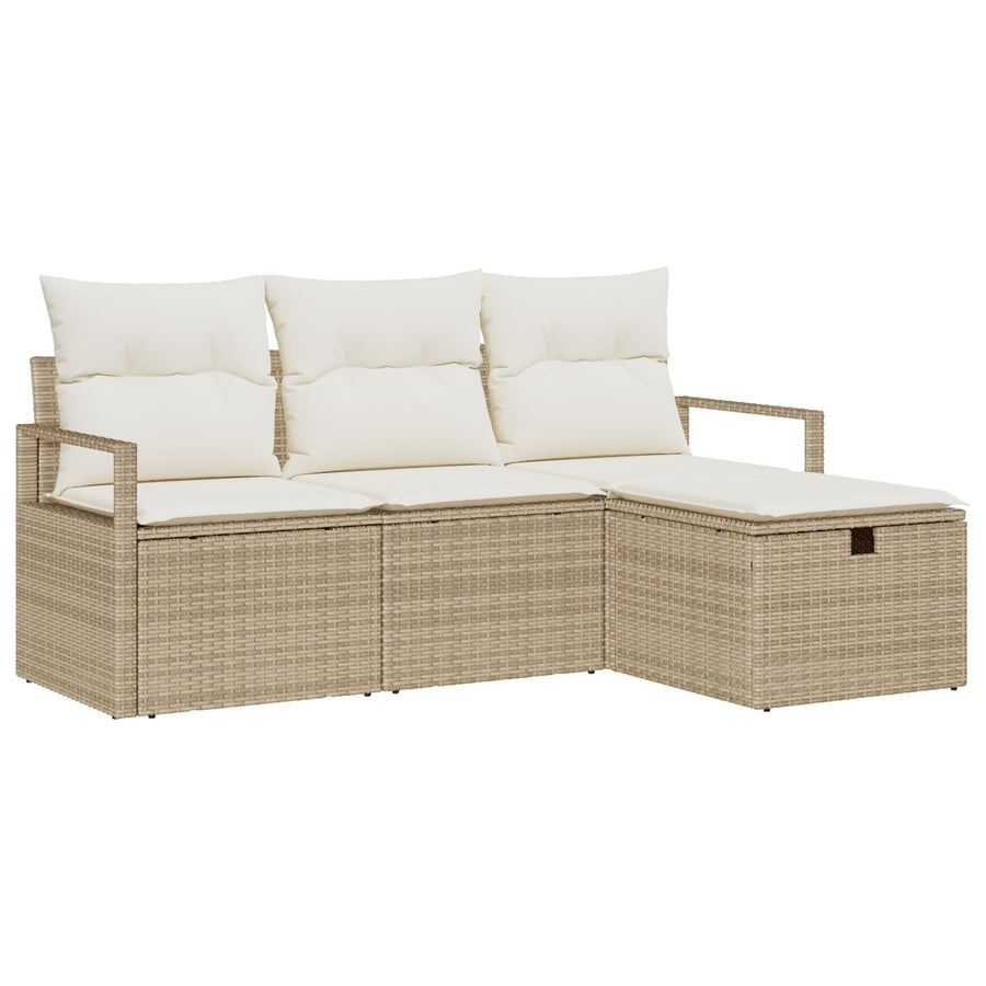 4-Delige Tuin Sofa Set Met Kussens Beige Poly Riet,  2-Zits Tuin Sofa Met Kussens Beige Poly Riet