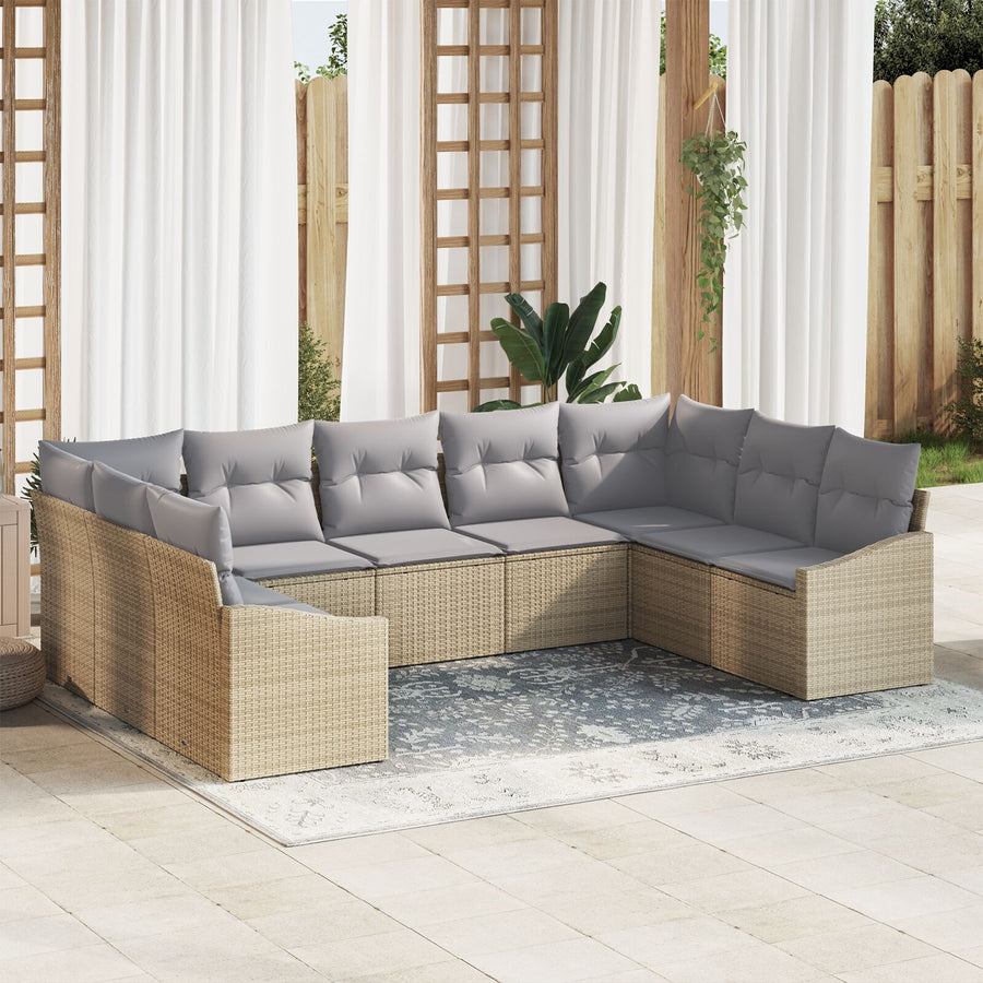 Tuin Sofa Set Set Van 9 Beige En Grijs Rattan, Polyester