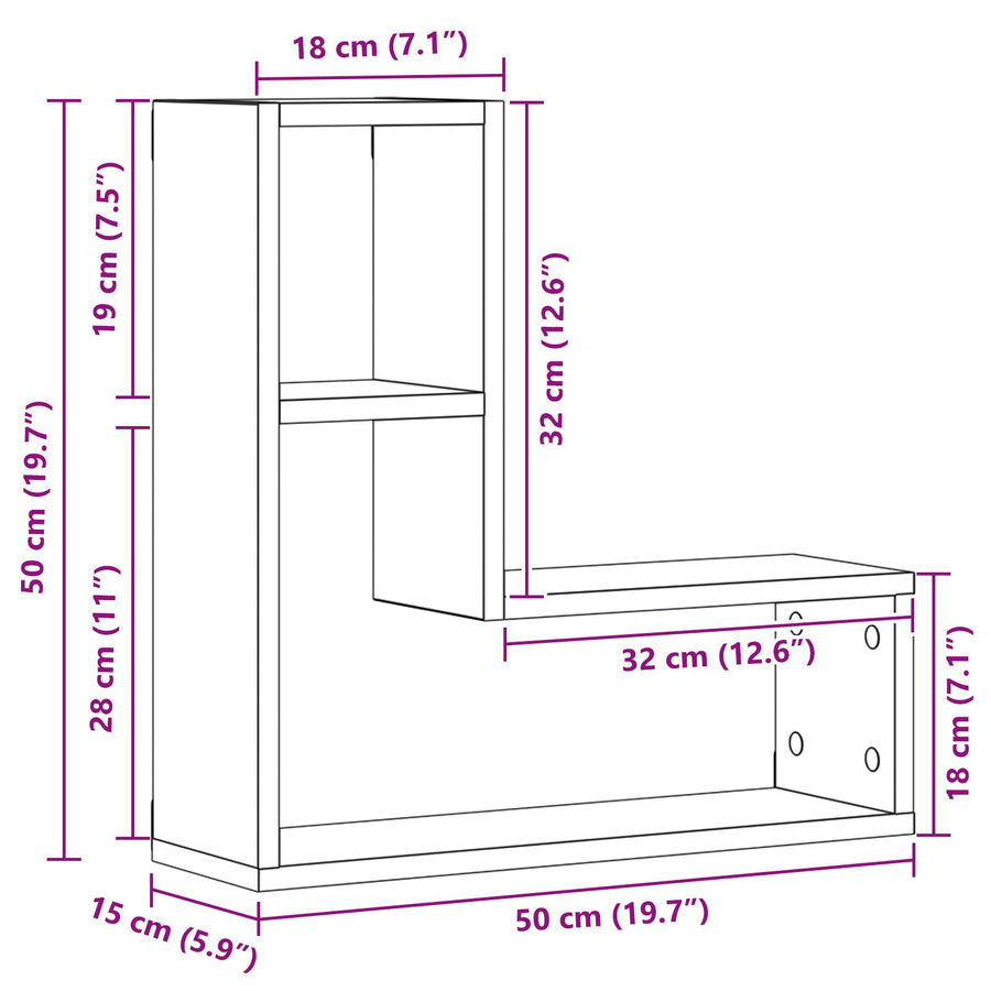 Wandplanken Set Van 2 Zwart Eiken 50X15X85 Cm Houtvezel