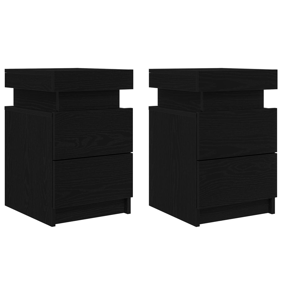 Nachtkastje Met Led-Verlichting 2 Stuks Zwart Eiken 35X39X55 Cm