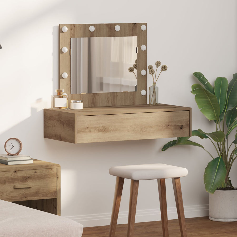 Wandkaptafel -Verlichting 83 x 40 x 70 cm Ambachtelijk eiken met LED