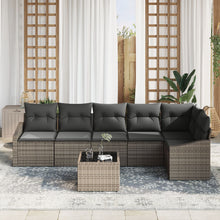 6-Delige Tuin Sofa Set Met Kussens Zwarte Poly Rattan Grijs met tafel