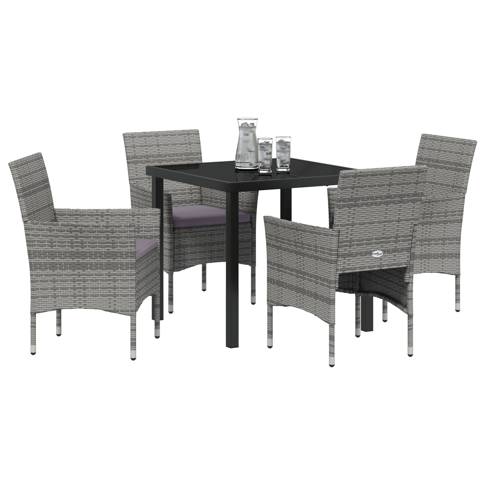 5-Delige Tuin Eetset Grijs Poly Riet
