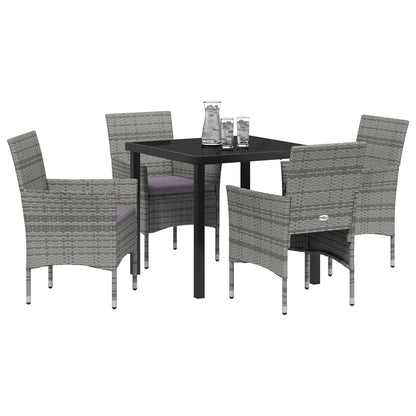 5-Delige Tuin Eetset Grijs Poly Riet