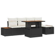 6-Delige Tuinbank Set Met Kussens Zwart Poly Rattan