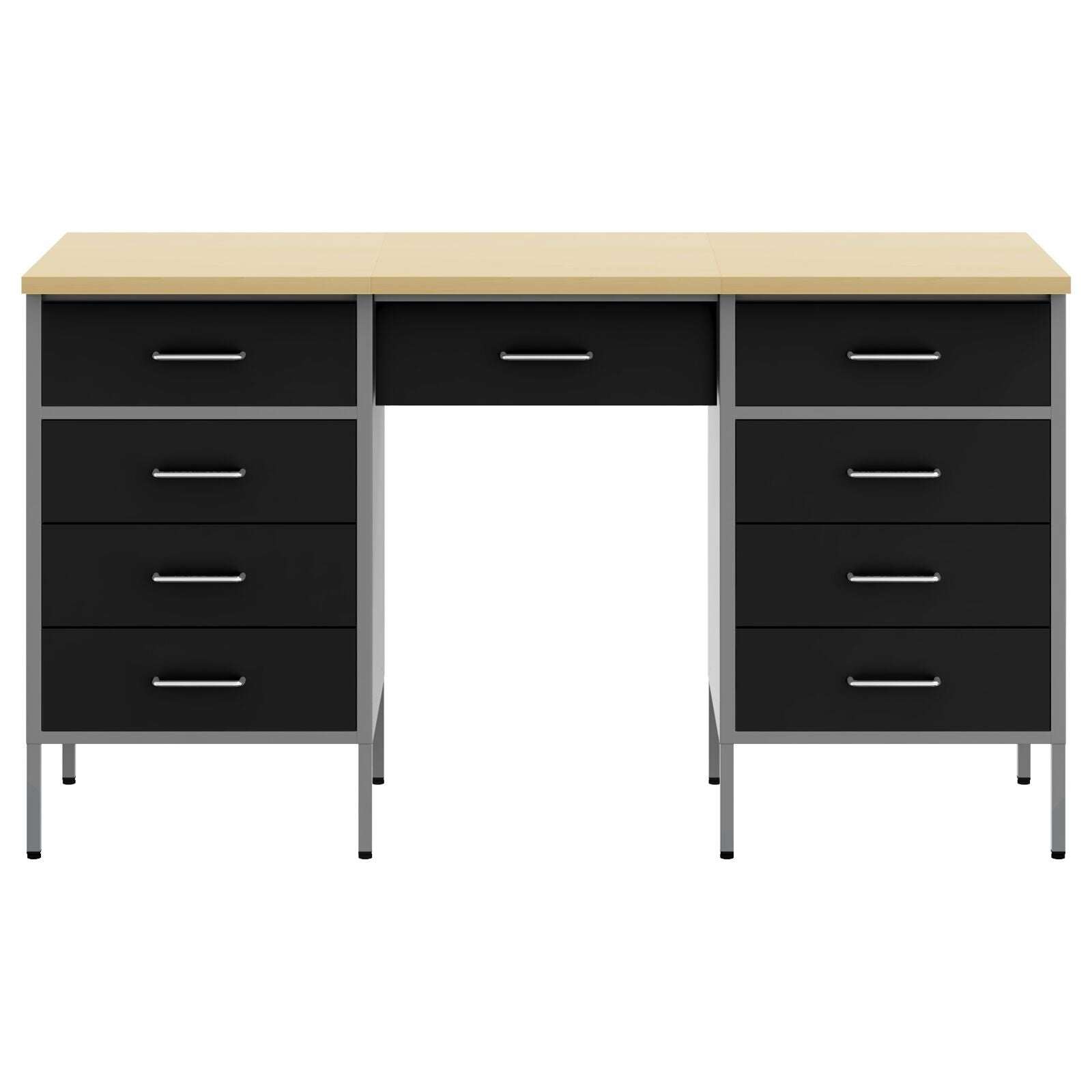 3-Delige Werkcabinet En Tafel Set Zwart Geengineerd Hout & Staal