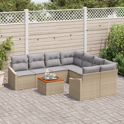 9-Delige Tuinbank Set Met Kussens Beige Poly Rattan Acacia