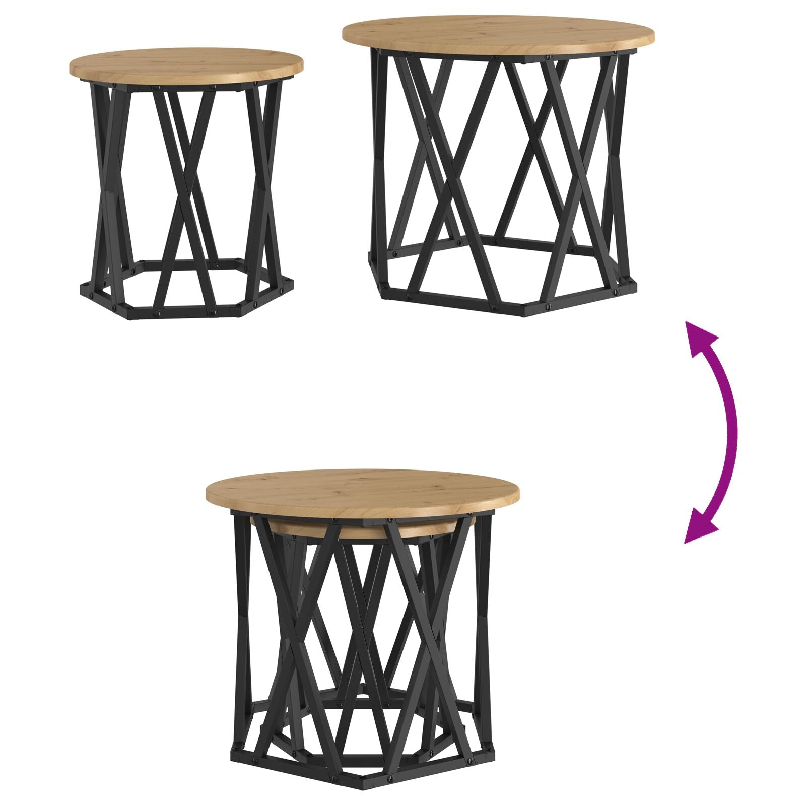 Nesting Bijzettafels 2 Stuks Artisan Eiken Houten Ambachtelijk eiken