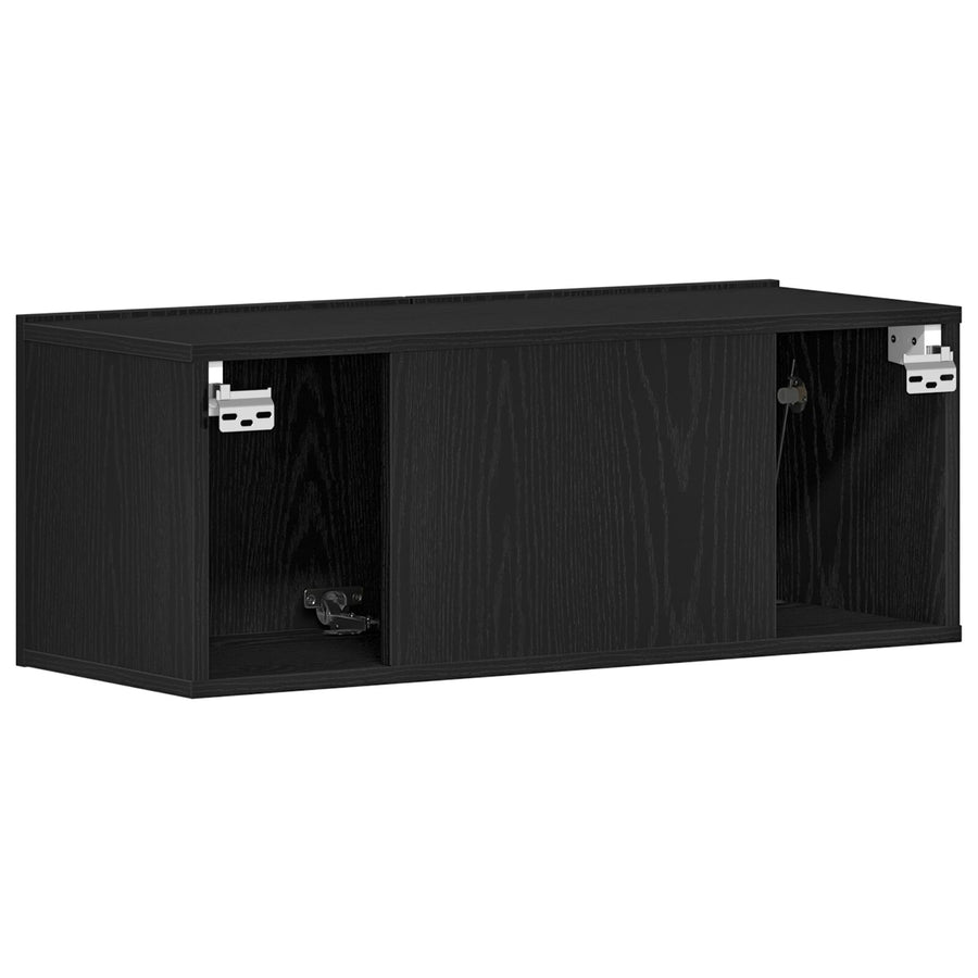 Tv Wandkasten (Set Van 2) - Zwart Eiken, 80X30X30 Cm, Gemaakt Van Bewerkt Hout