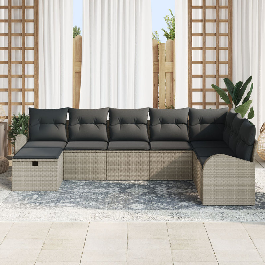 8-Delige Tuinsofa Set Met Kussens Lichtgrijs Poly Rattan