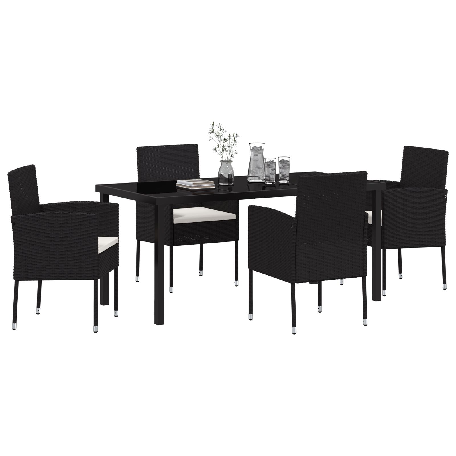 5-Delige Tuin Eetset Met Kussens Zwart Poly Rattan