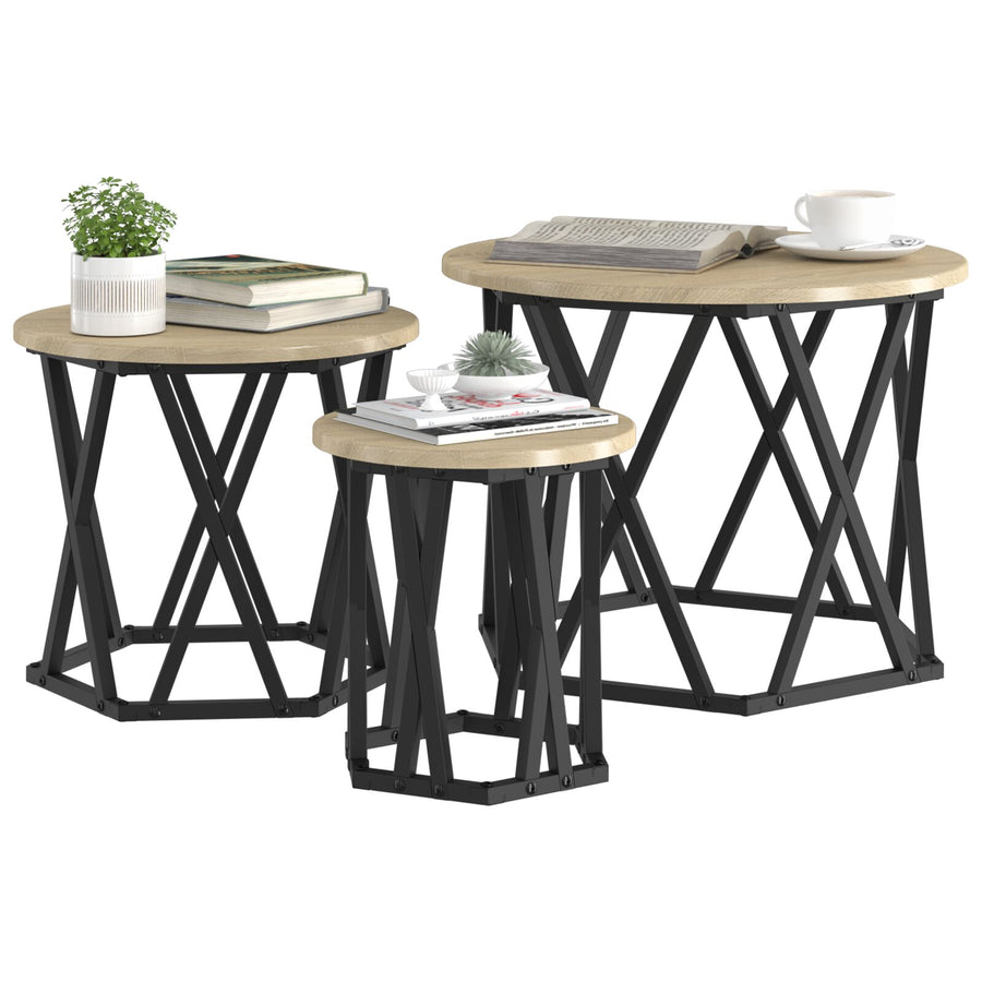 Nesting Bijzettafels 3 Stuks Geengineerd Hout Sonoma eiken