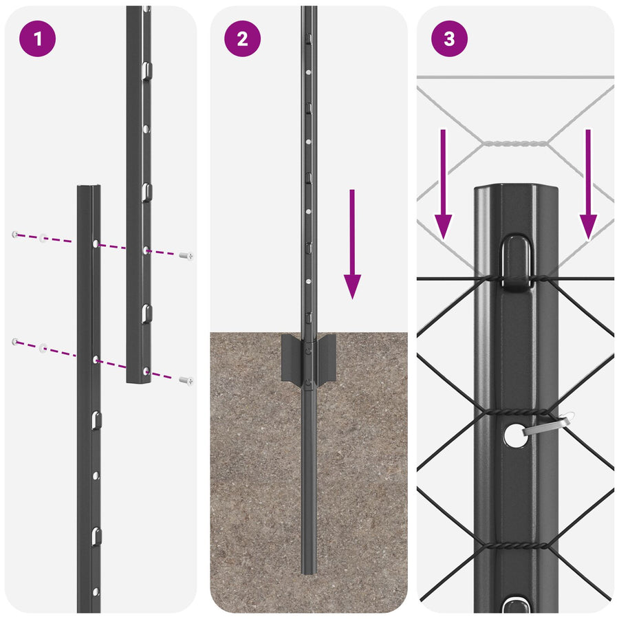 Fence Posts 22 St U-Channel Grijs 140 Cm Staal,  Heptagonale Afsluiting Grijs 1.4X25 M Staal