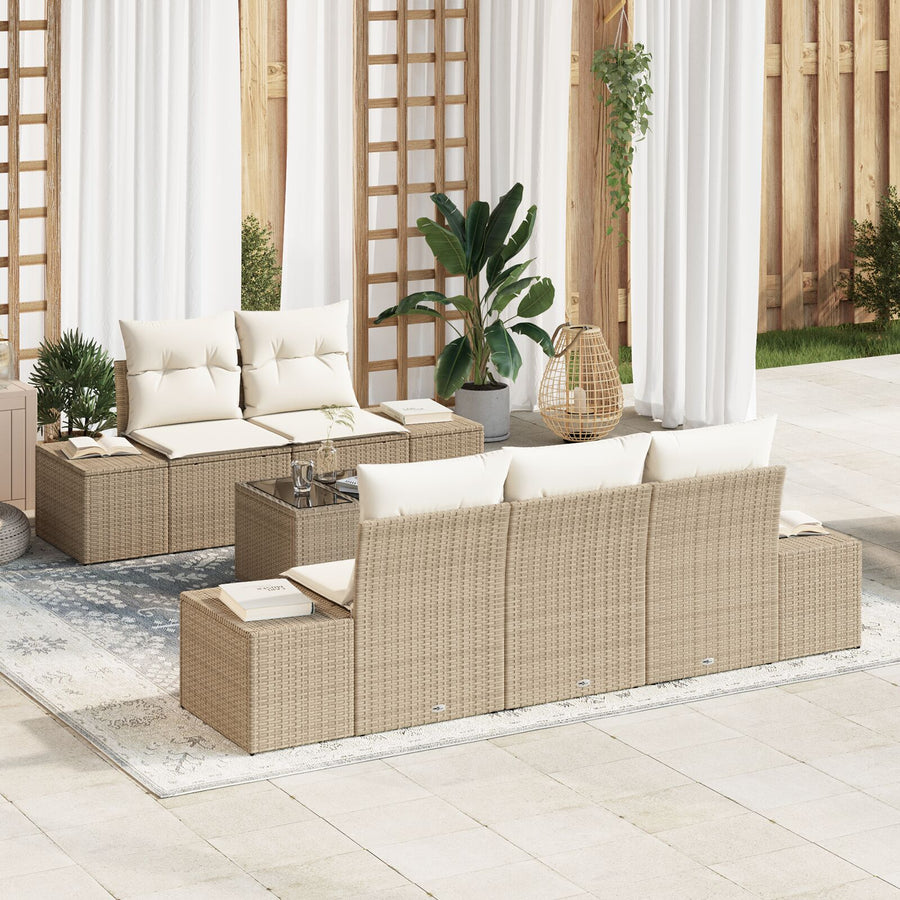 6-Delige Tuin Sofa Set Met Kussens Beige Poly Rattan