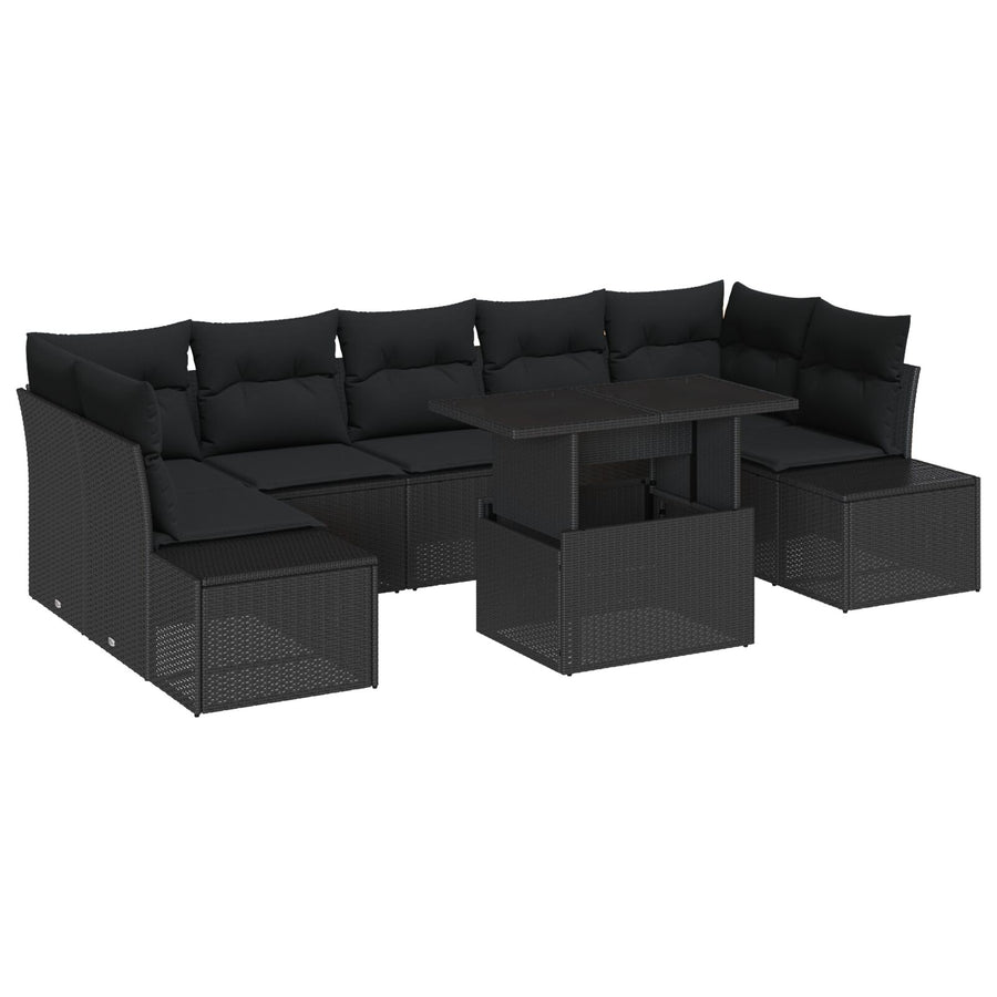 8-Delige Tuin Sofa Set Met Kussens Zwart Poly Rattan