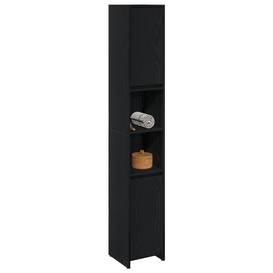 Badkamerkast Zwart Eiken 30X30X183,5 Cm Bewerkt Hout
